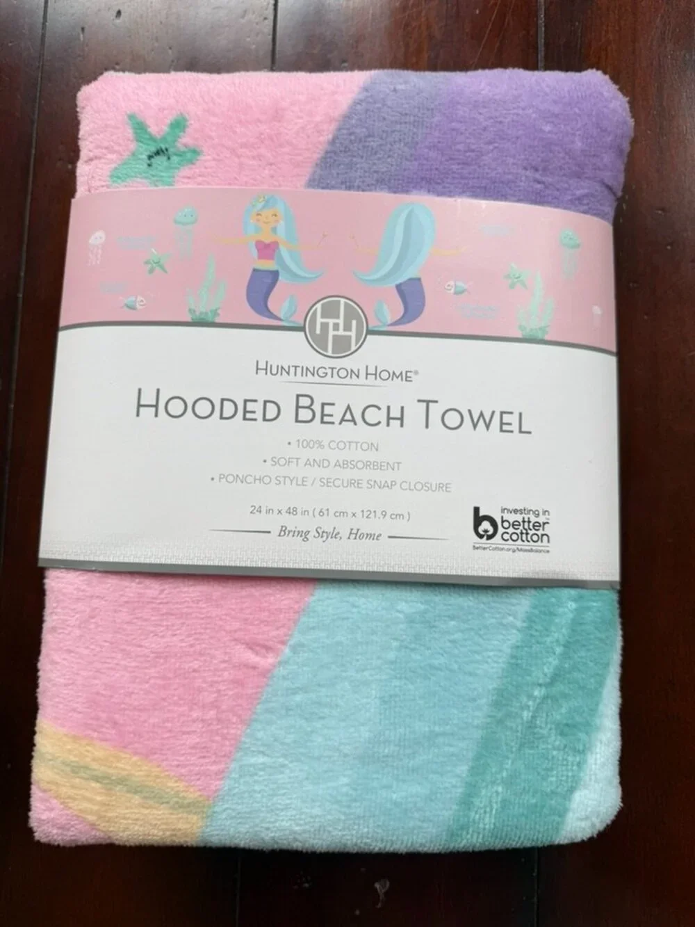 NWT Huntington Home Mermaid Hooded Beach Towel | 100% Cotton | Kids Beach Poncho